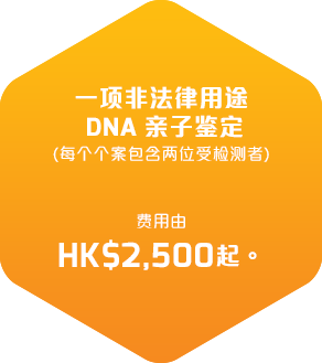 一项非法律用途DNA亲子鑑定(每个个案包含两位受检测者）收费港币3,000元起。