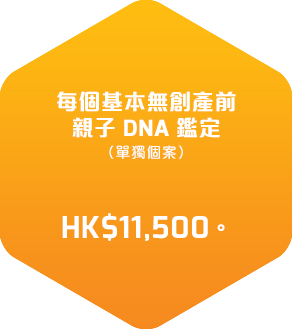 每個基本無創產前親子DNA鑑定(單獨個案)費用由港幣11,500起